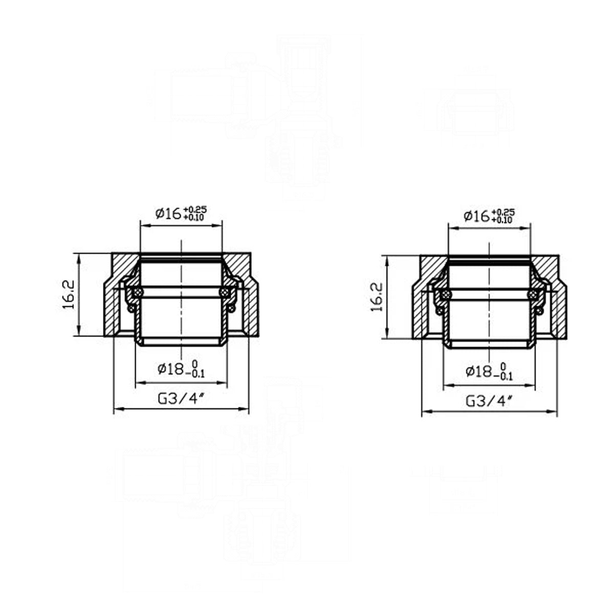 Adaptori pentru teava cupru Ø16 mm, filet 3/4", alama, Negru
