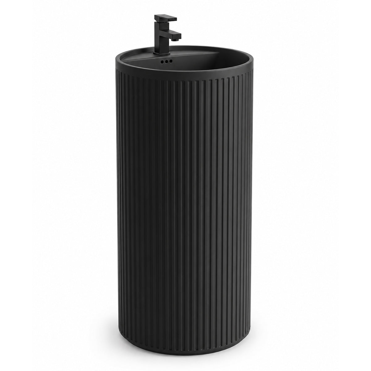 Lavoar freestanding Negru Mat cu riflaj vertical, 45x45x85 cm, cu gaura de baterie, ceramica sanitara, Firenze