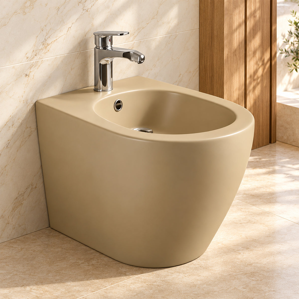 Vas bideu, ceramica sanitara, Jasmine Mat, Power Colour, 56x36 cm montaj podea, cu preaplin, Galo
