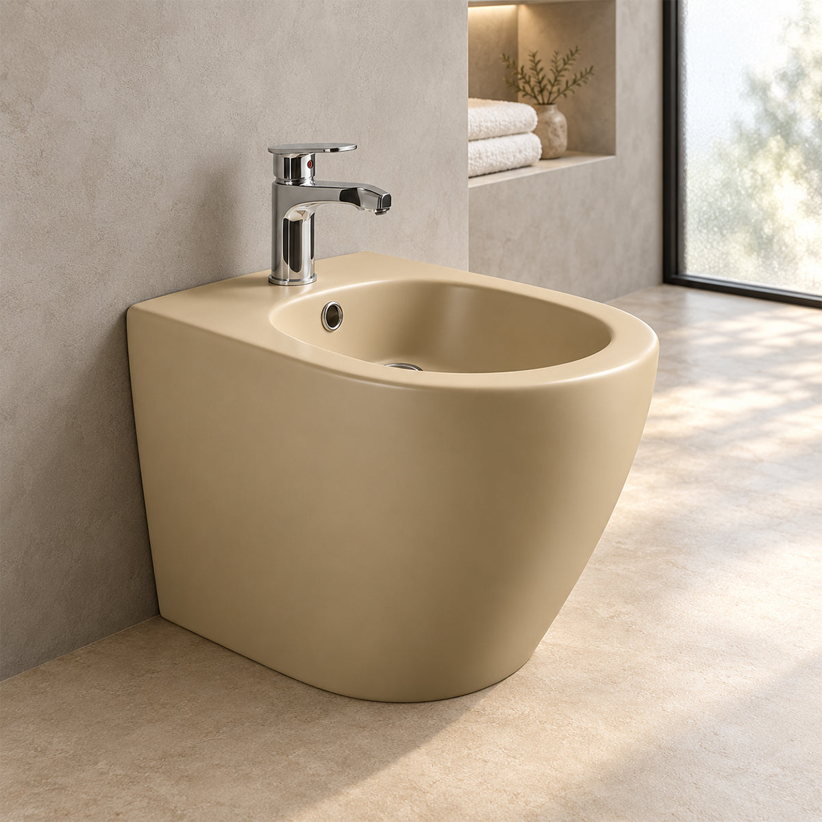 Vas bideu, ceramica sanitara, Jasmine Mat, Power Colour, 56x36 cm montaj podea, cu preaplin, Galo