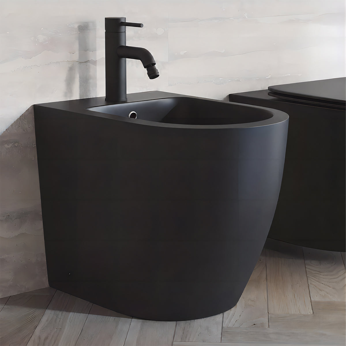Vas bideu Galo, Negru Mat, Power Colour, 56x36 cm montaj podea, cu preaplin