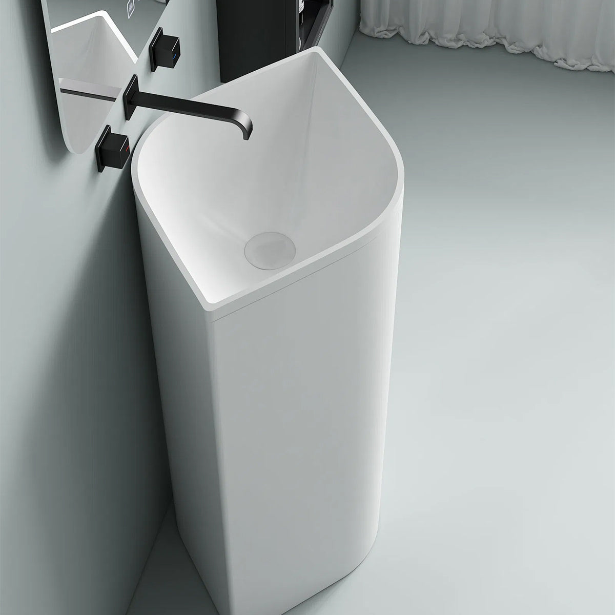 Lavoar stativ, Alb Lucios, fara gaura de baterie, 55x38x85 cm, montaj pe podea, ceramica sanitara, Monaco