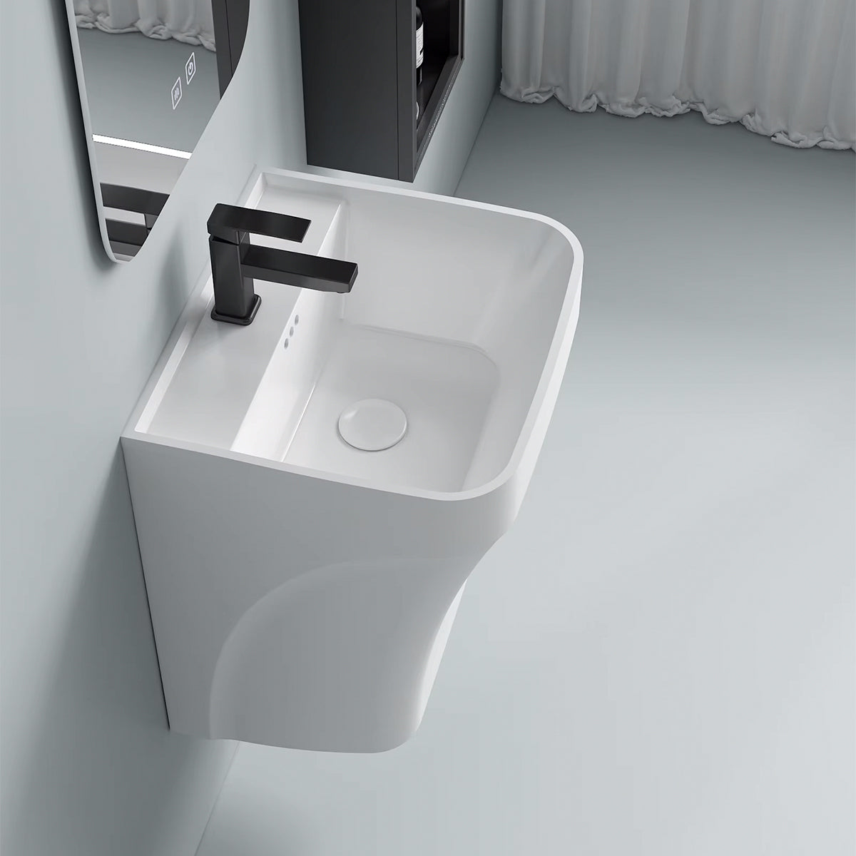Lavoar, Alb lucios, 42x38x50 cm, montaj suspendat pe perete, ceramica sanitara, cu gaura de baterie, Creta