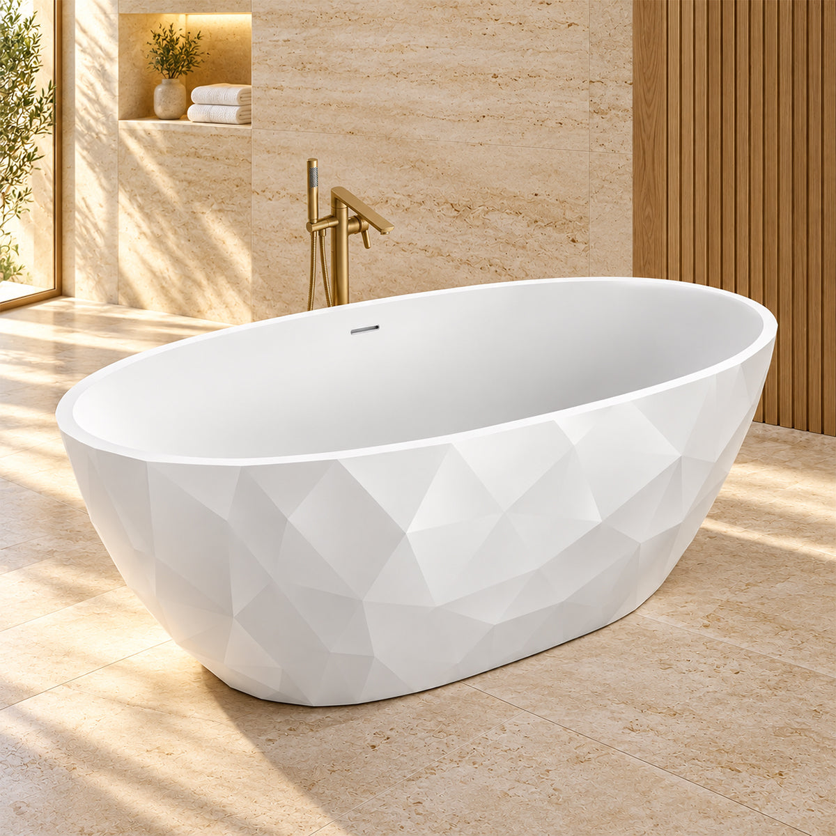 Cada de baie, freestanding, acril, ventil si preaplin crom inclus, Alb lucios, 170x80 cm, Valencia
