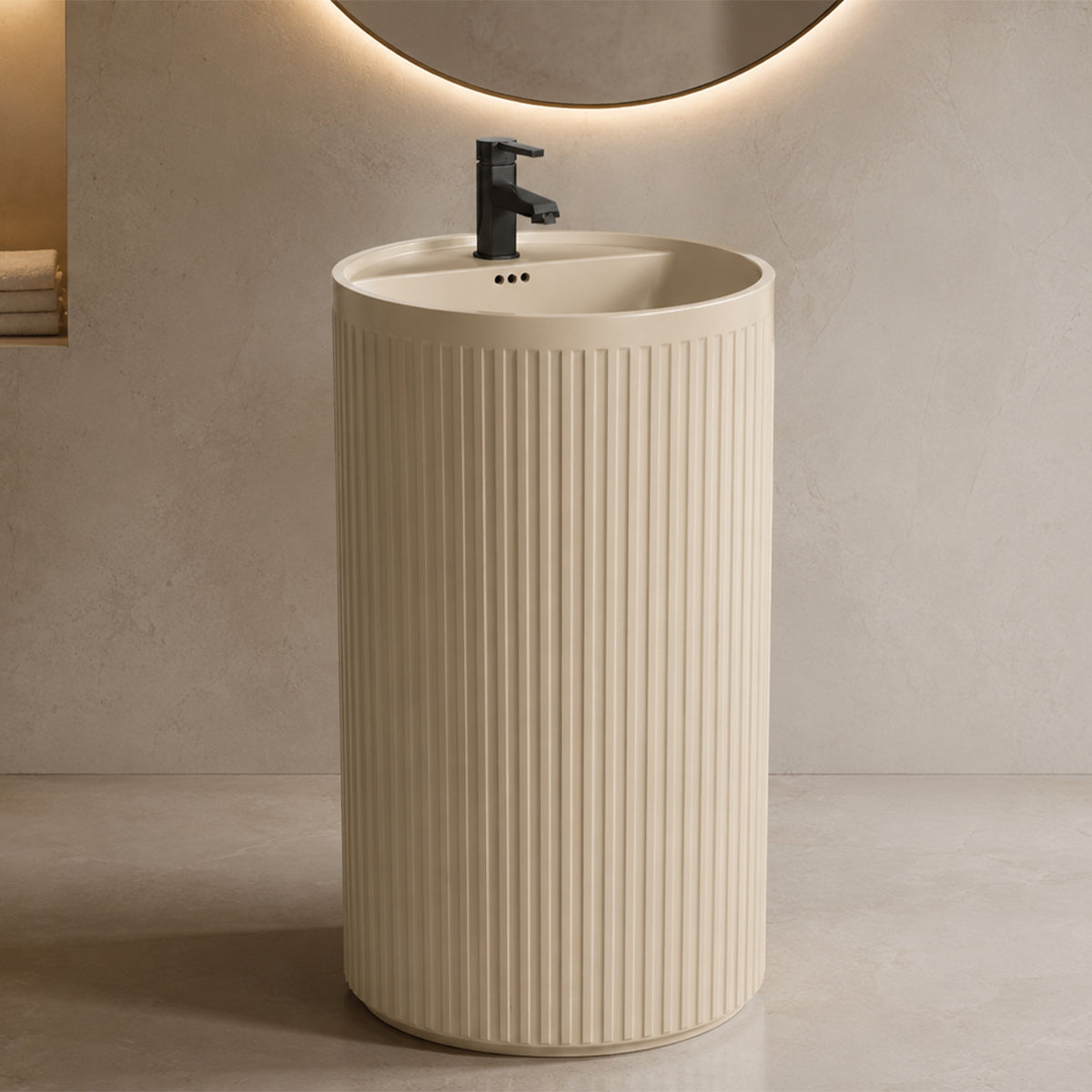 Lavoar freestanding, Jasmine Mat cu riflaj vertical, 45x45x85 cm, cu gaura de baterie, ceramica sanitara, Firenze