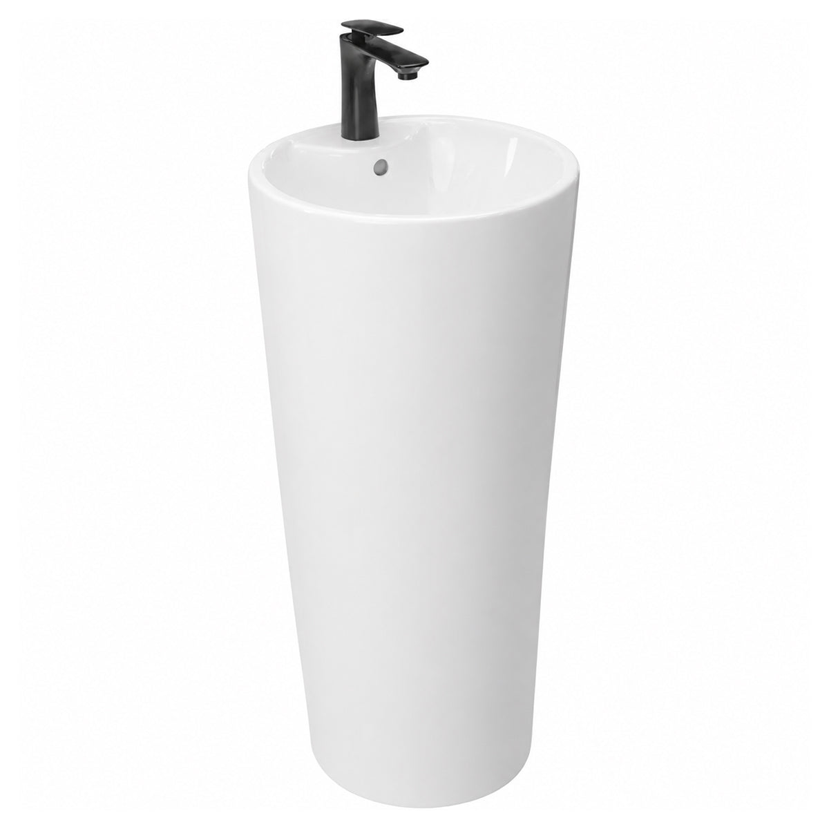 Lavoar stativ, Alb Lucios, 40x40x85 cm, ceramica sanitara, cu gaura de baterie , Lucia