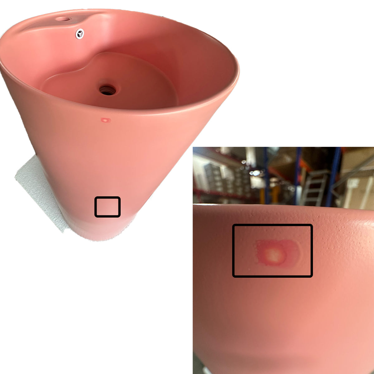 Lavoar stativ Resigilat, Roz Somon Mat, Power Color, ceramica sanitara, cu gaura de baterie, diametru 45 cm, Modena