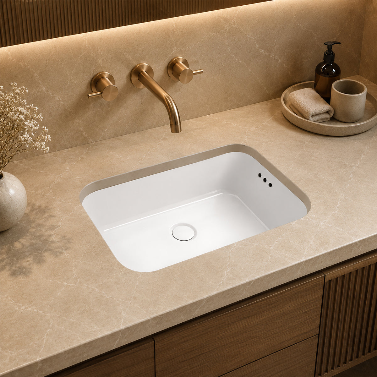Lavoar, Alb Lucios, montaj incastat sub blat, ceramica sanitara, 51x36 cm, Cora