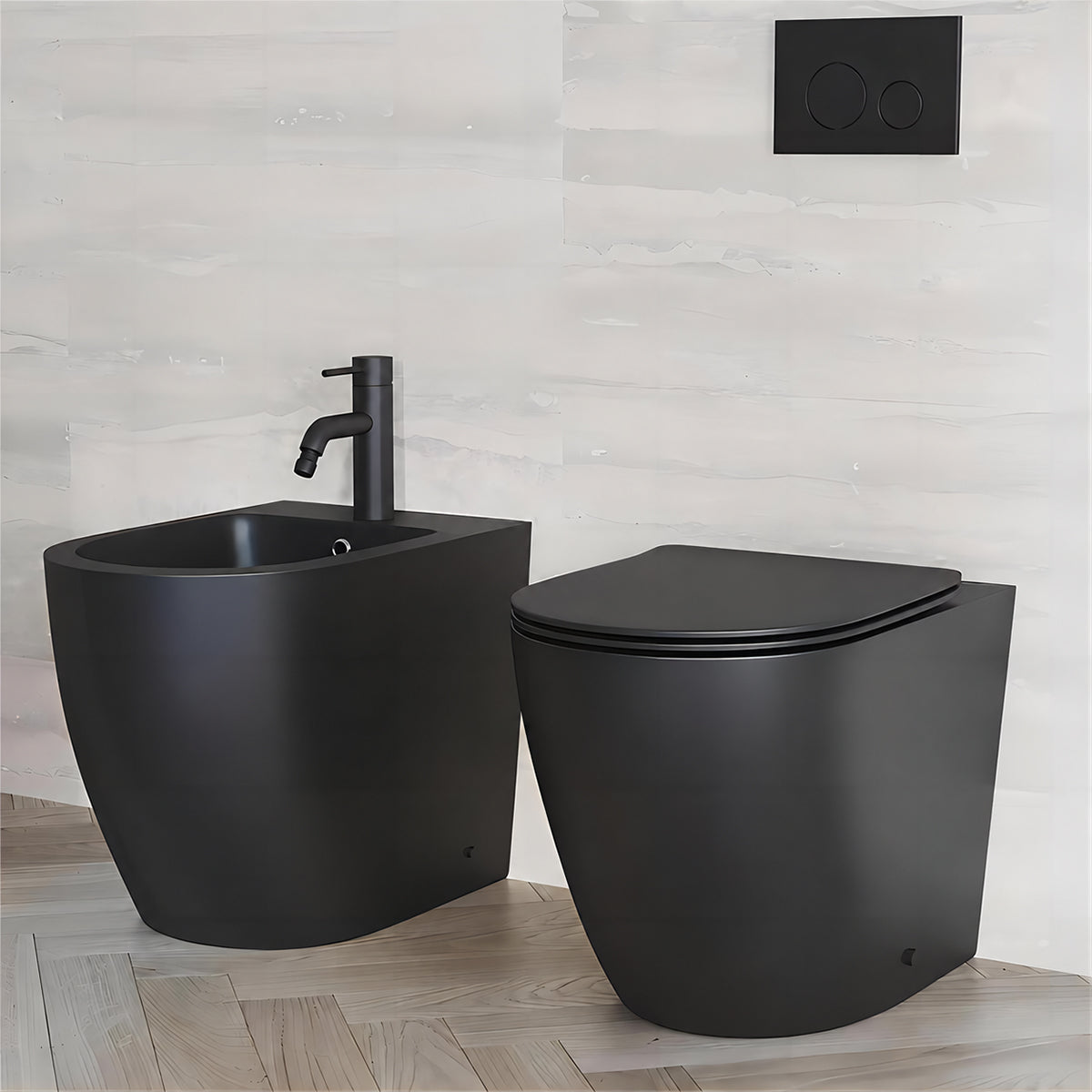 Vas bideu Galo, Negru Mat, Power Colour, 56x36 cm montaj podea, cu preaplin