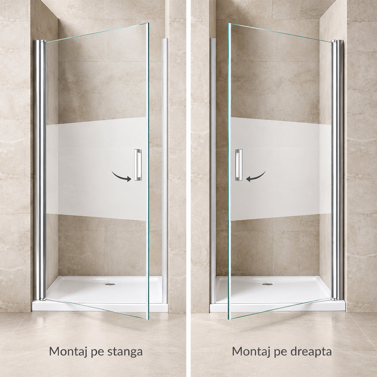 Usa de dus, Sablata partial, Deschidere 180°, montaj reversibil, Dimensiune: 90x195 cm, tratament Nano Easy Clean, EGO-24