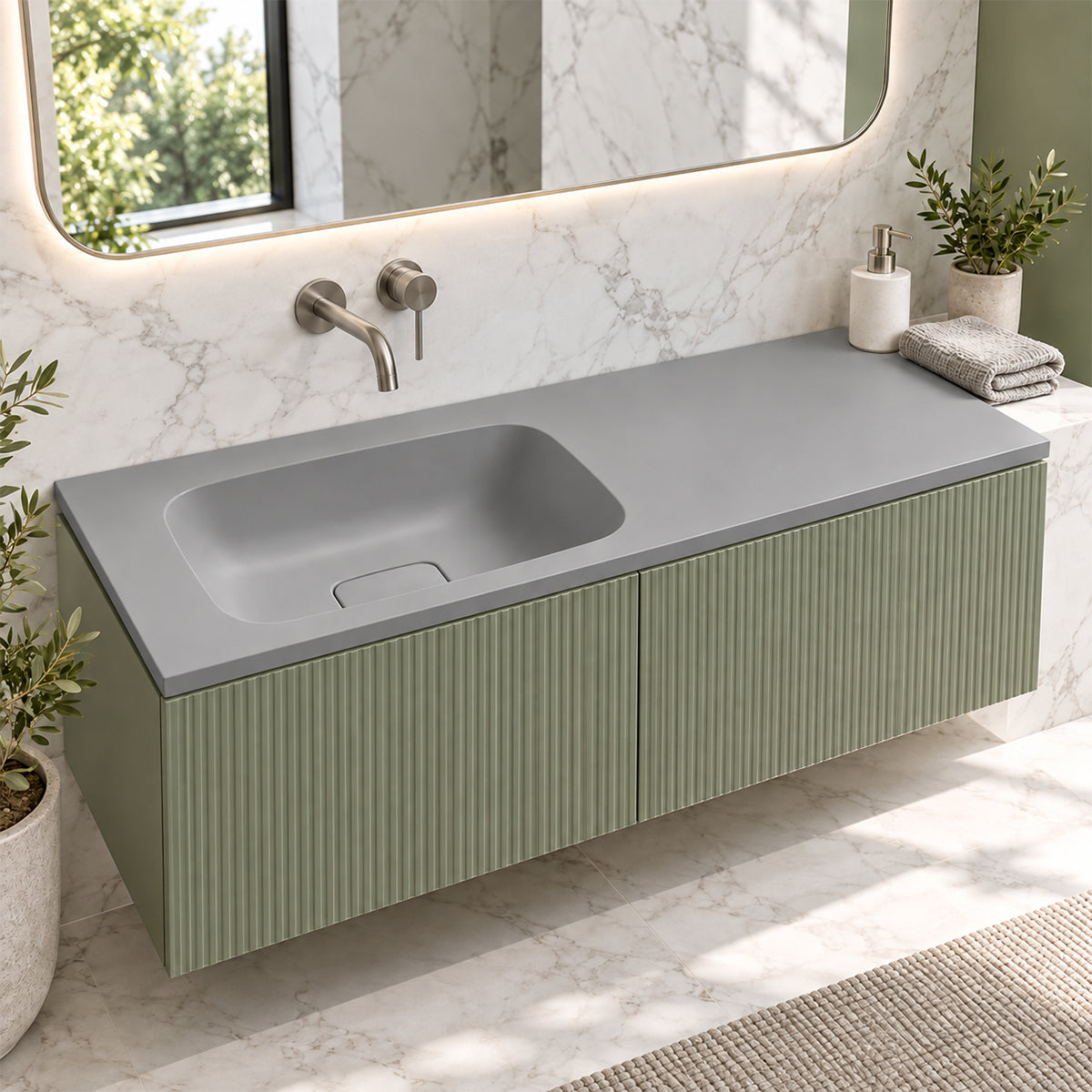 Lavoar, compozit mineral, Gri ciment Mat, scurgere ascunsa, montaj semi-incastrat, 100x50 cm, Florence
