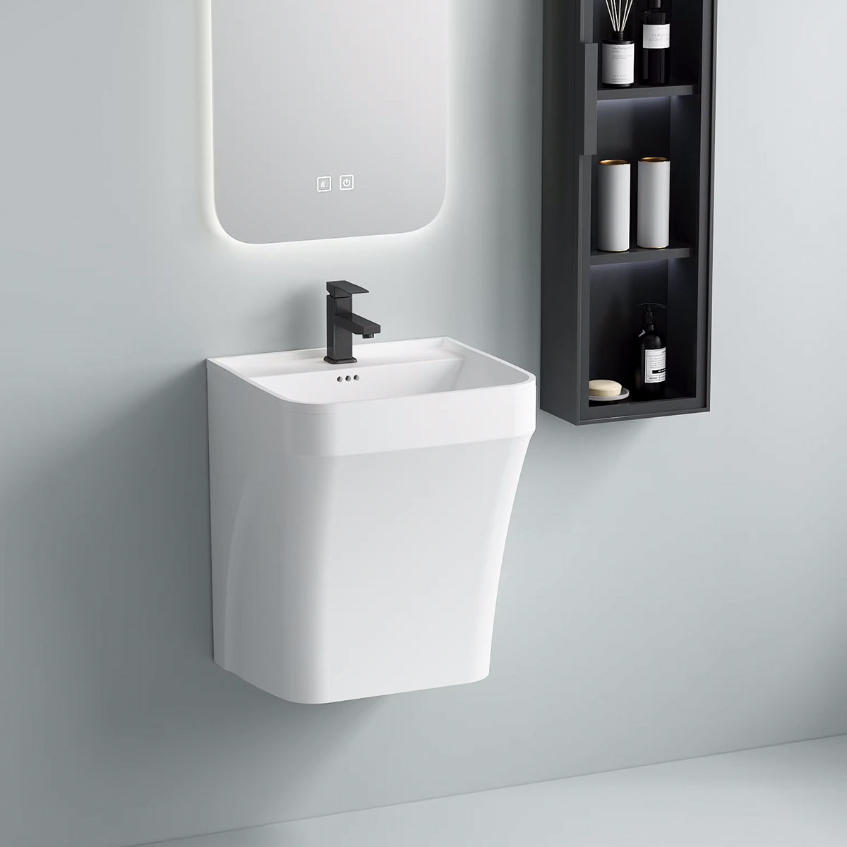Lavoar, Alb lucios, 42x38x50 cm, montaj suspendat pe perete, ceramica sanitara, cu gaura de baterie, Creta