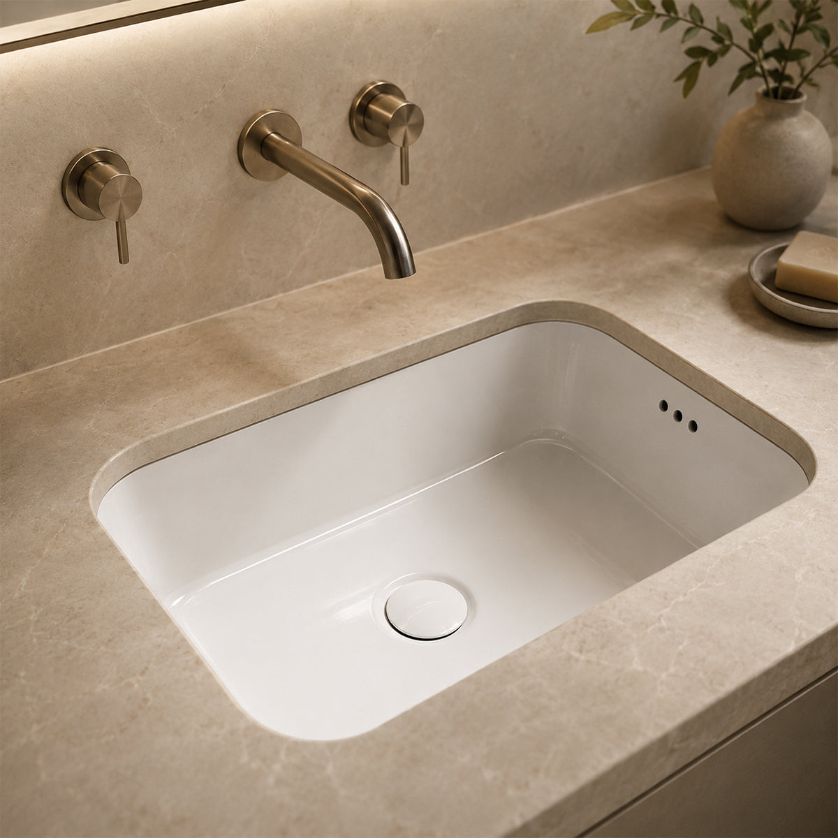Lavoar, Alb Lucios, montaj incastat sub blat, ceramica sanitara, 51x36 cm, Cora