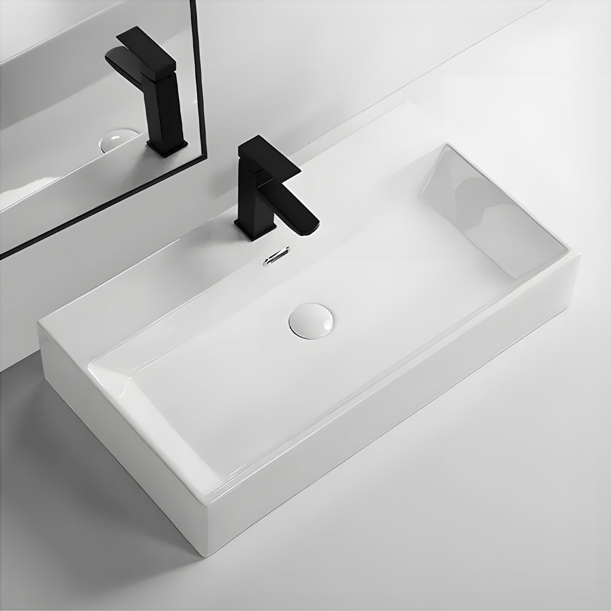 Lavoar, Alb lucios, ceramica sanitara, gaura de baterie, montaj pe blat sau suspendat, 70x42 cm, Nivo