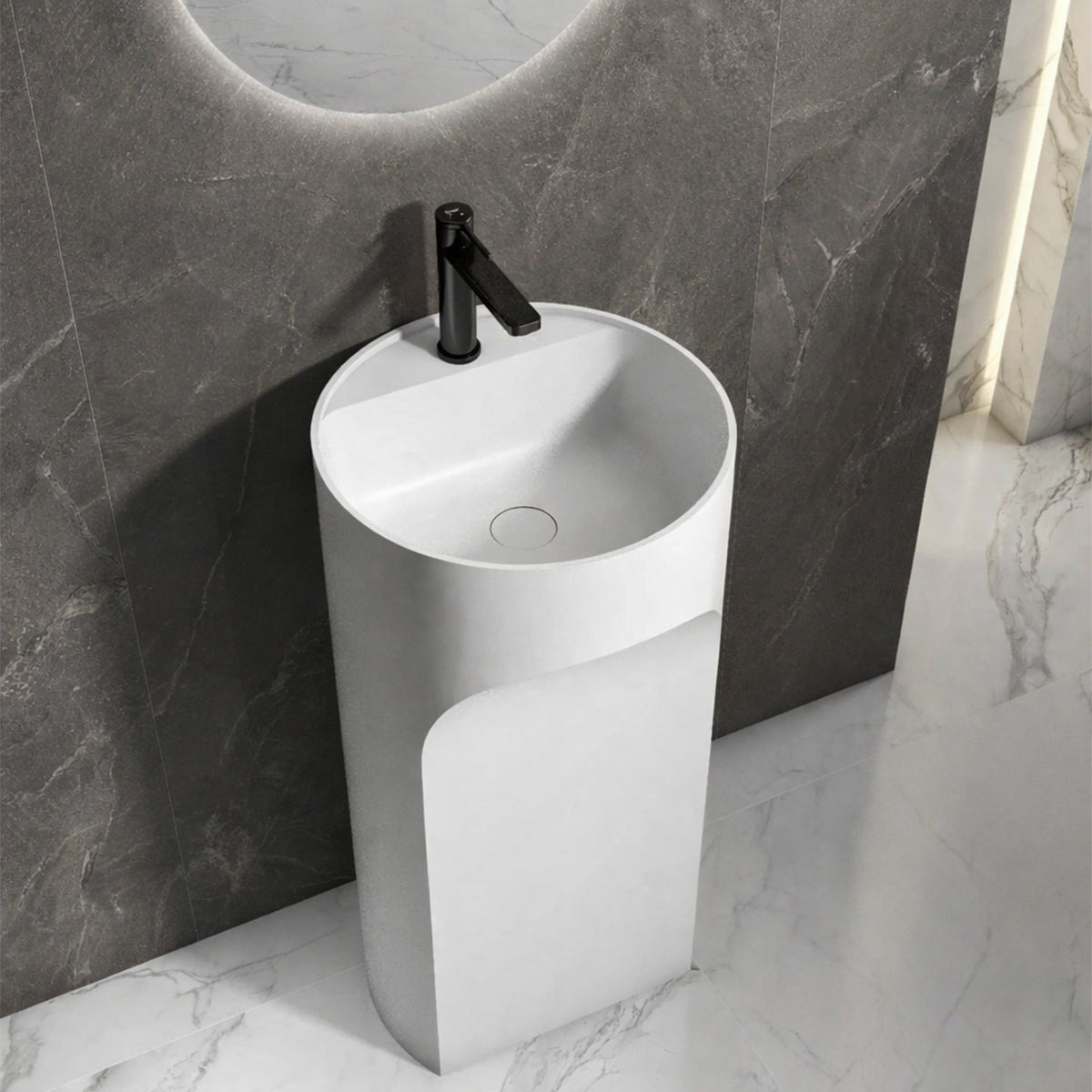 Lavoar stativ, freestanding, cu gaura de baterie, Alb Lucios, 45x45x85 cm, ceramica sanitara, Ontario