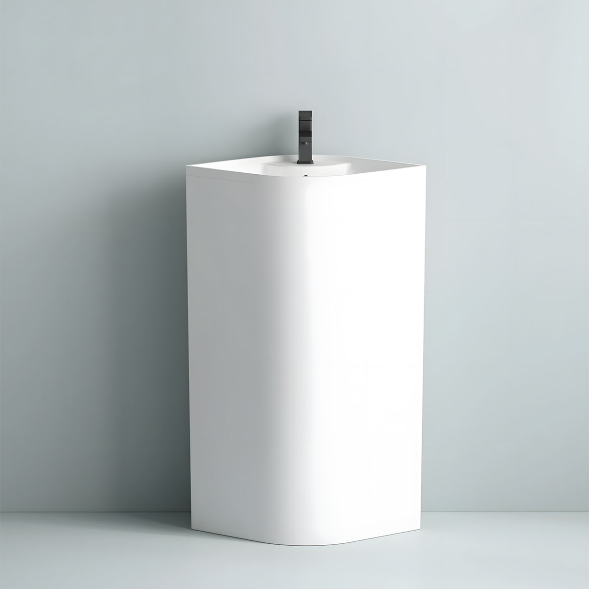 Lavoar stativ, Alb Lucios, cu gaura de baterie, 55x38x85 cm, montaj pe podea, ceramica sanitara, Monaco
