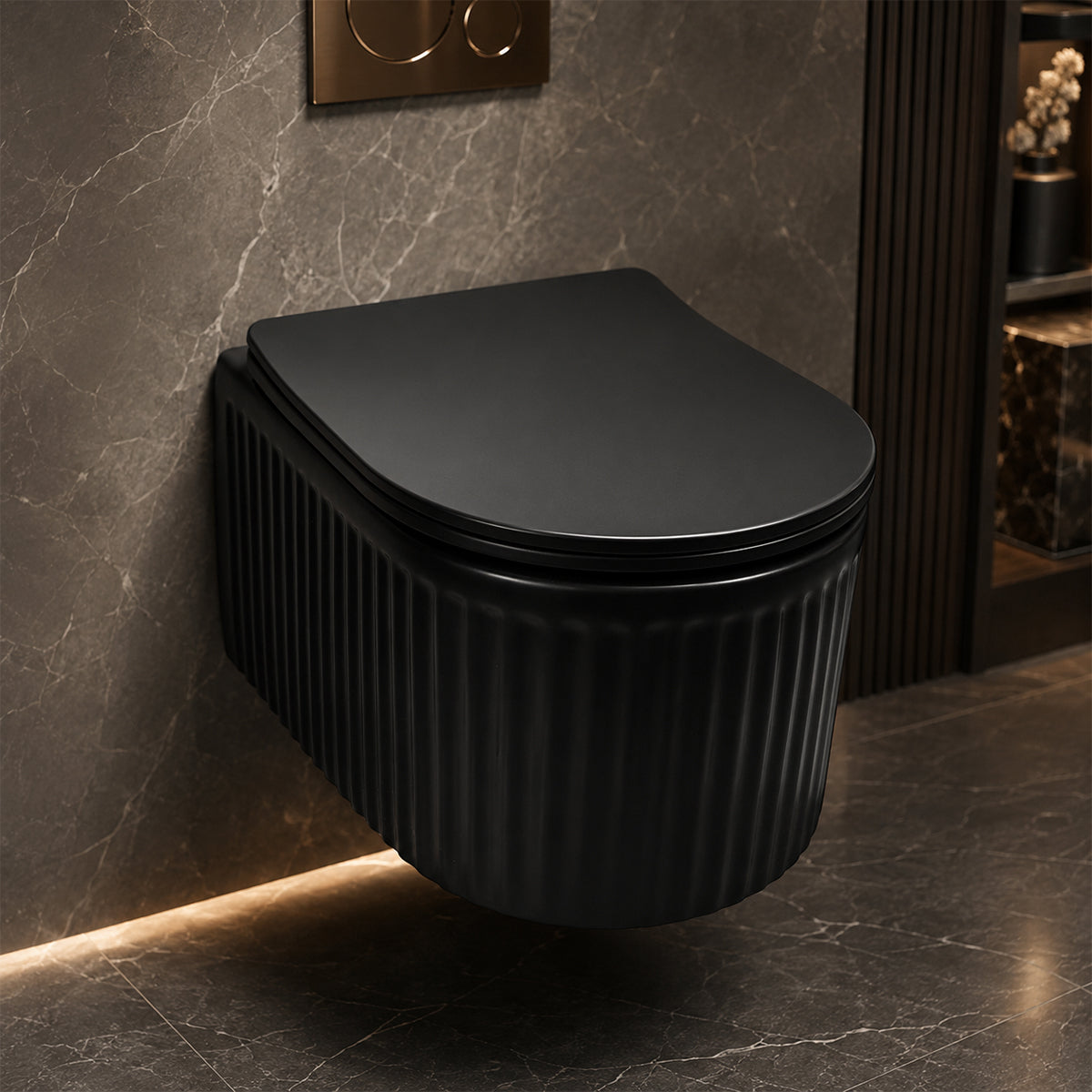 Vas WC, montaj suspendat, Negru Mat cu riflaj vertical, Sistem Tornado Flush, 49x36 cm, ceramica sanitara, Firenze