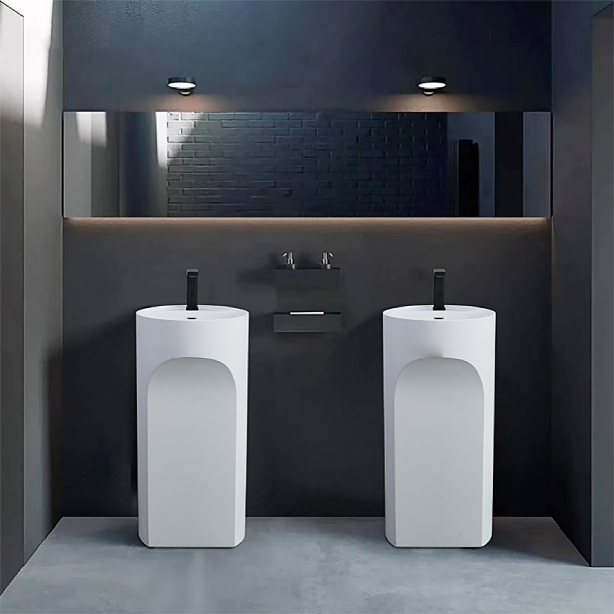 Lavoar stativ, freestanding, cu gaura de baterie, Alb Lucios, 45x45x85 cm, ceramica sanitara, Ontario