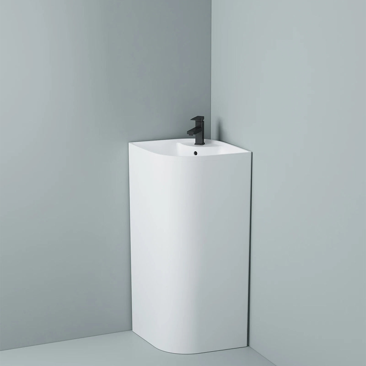 Lavoar stativ, Alb Lucios, cu gaura de baterie, 55x38x85 cm, montaj pe podea, ceramica sanitara, Monaco