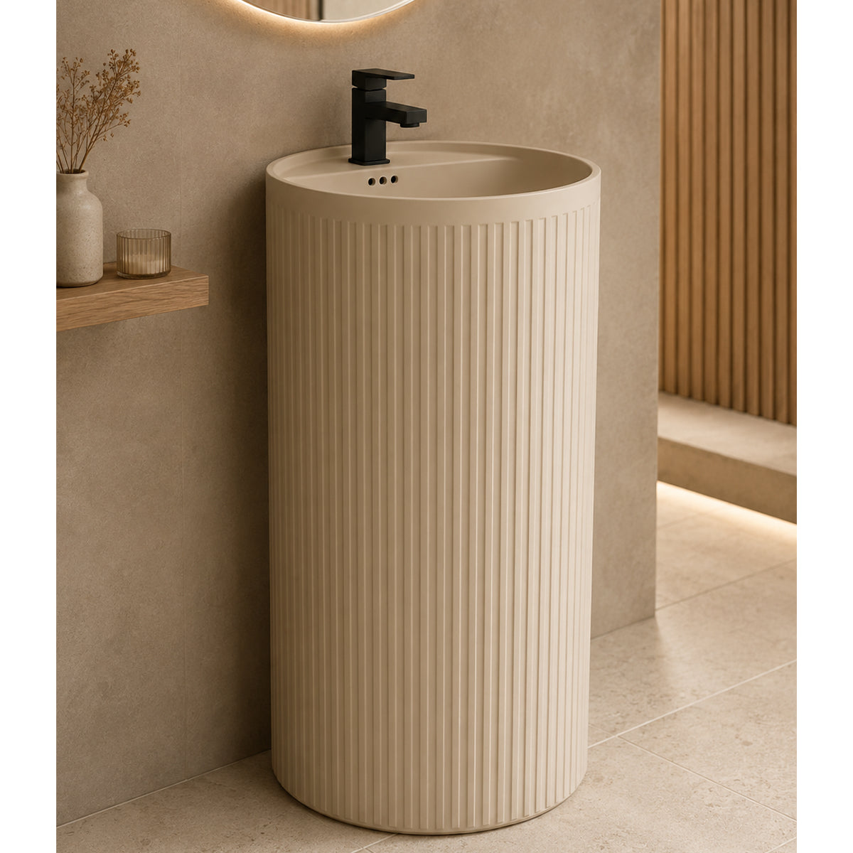 Lavoar freestanding, Jasmine Mat cu riflaj vertical, 45x45x85 cm, cu gaura de baterie, ceramica sanitara, Firenze