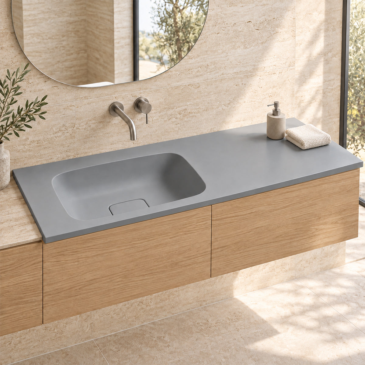 Lavoar, compozit mineral, Gri ciment Mat, scurgere ascunsa, montaj semi-incastrat, 100x50 cm, Florence