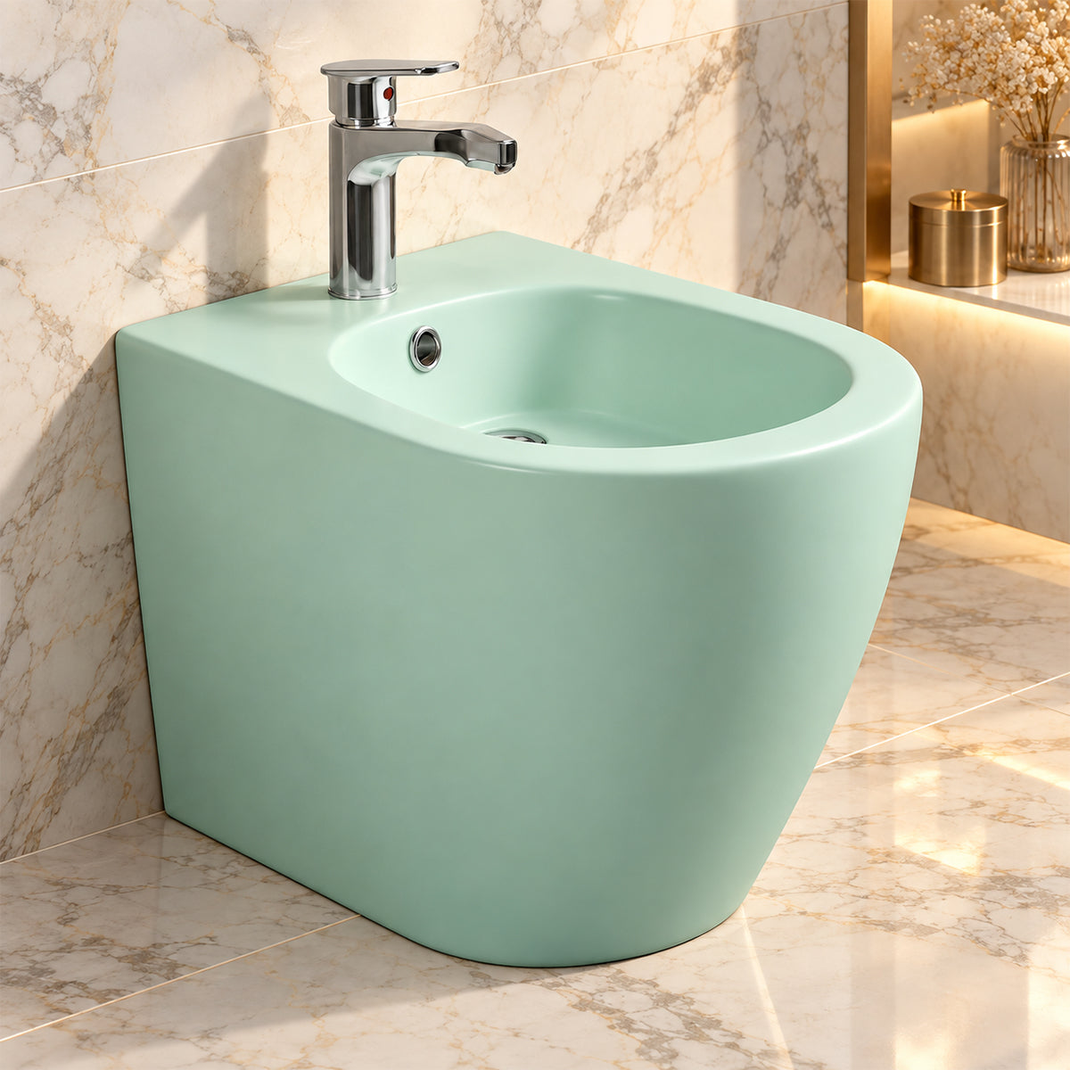 Vas bideu, ceramica sanitara, Verde Mint Mat, Power Colour, 59x36 cm montaj podea, cu preaplin, Galo