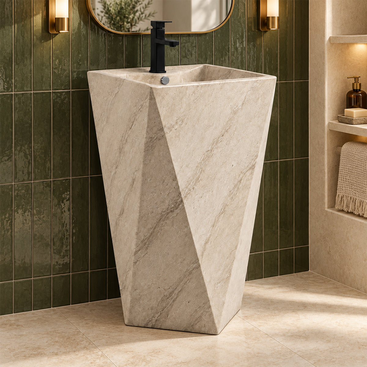 Lavoar stativ, cu gaura de baterie, 47.5x48x86 cm, montaj pe podea, ceramica sanitara, Enrico Stone