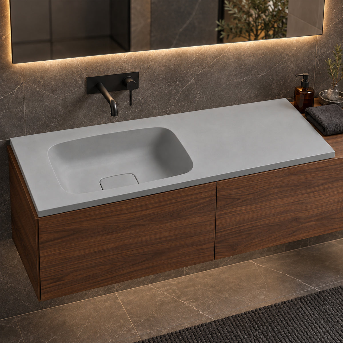 Lavoar, compozit mineral, Gri ciment Mat, scurgere ascunsa, montaj semi-incastrat, 100x50 cm, Florence