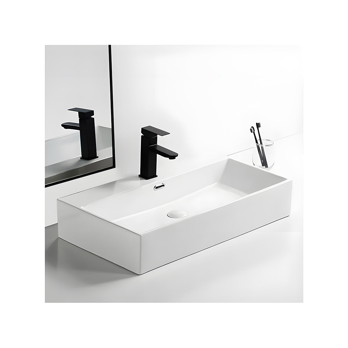 Lavoar, Alb lucios, ceramica sanitara, gaura de baterie, montaj pe blat sau suspendat, 70x42 cm, Nivo