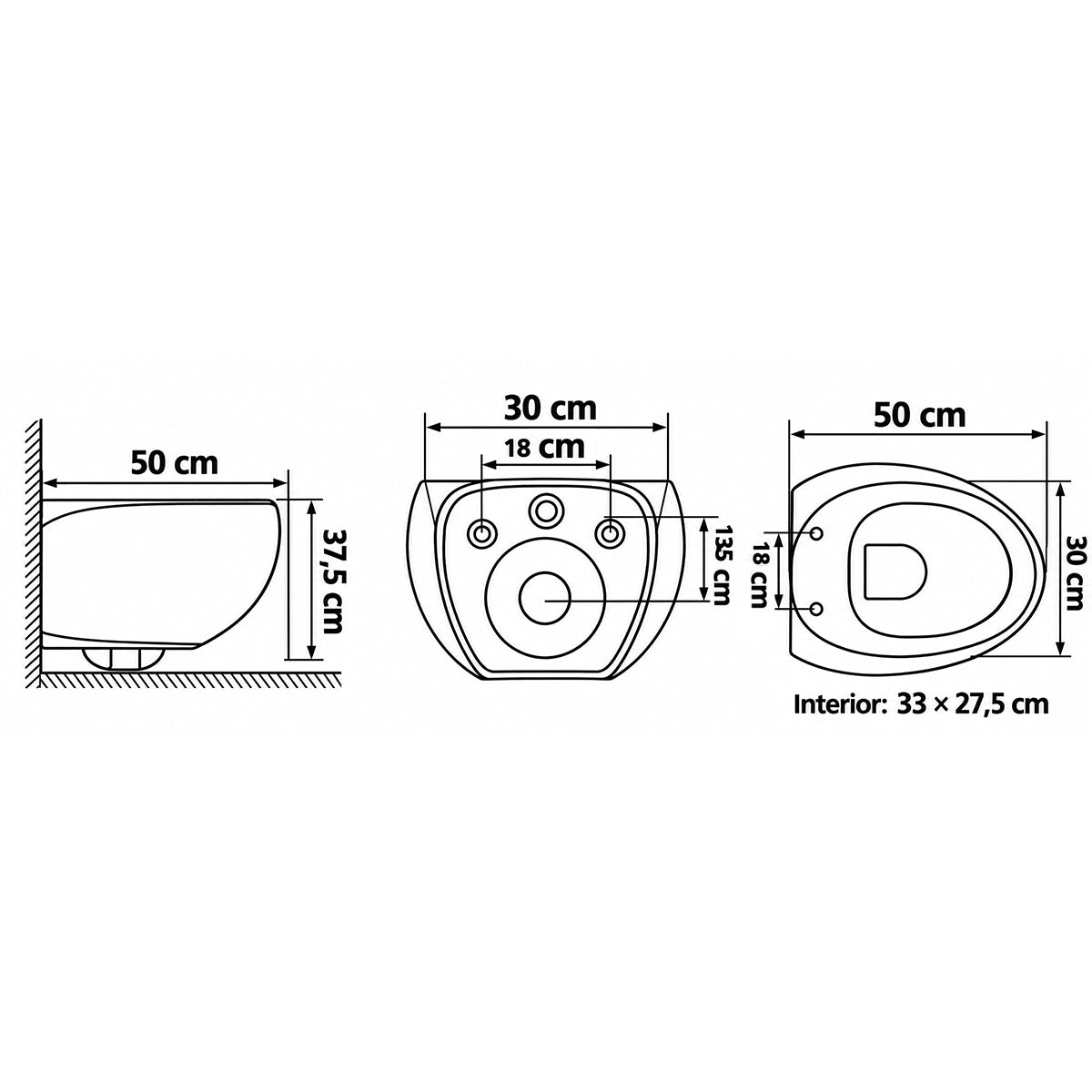 Vas wc, montaj suspendat, Rimless, Negru Mat, Power colour, 52x30 cm, ceramica santiara, capac duroplast cu Soft Close, Roli