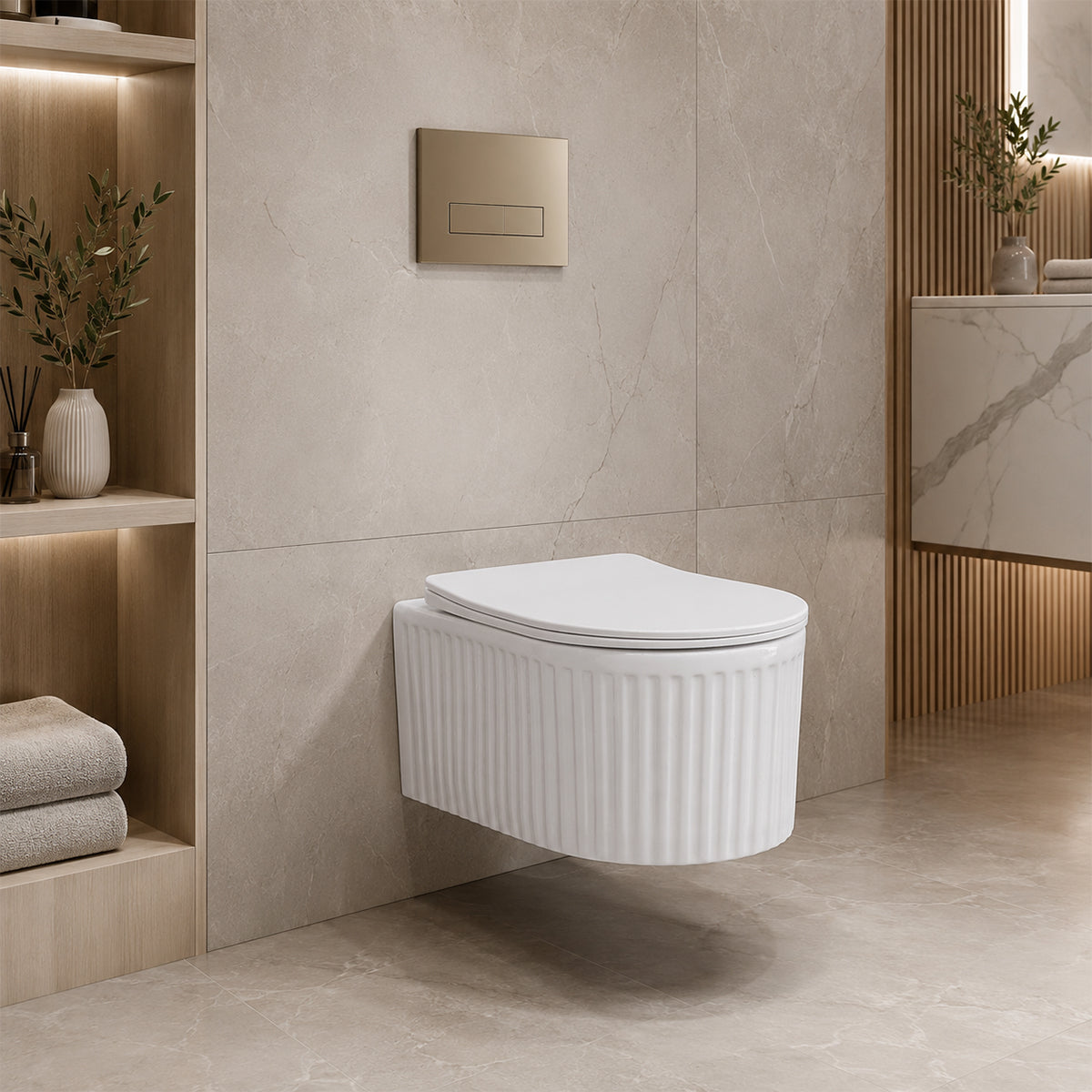 Vas WC, montaj suspendat, Alb Lucios cu riflaj vertical, Sistem Tornado Flush, 49x36 cm, ceramica sanitara, Firenze