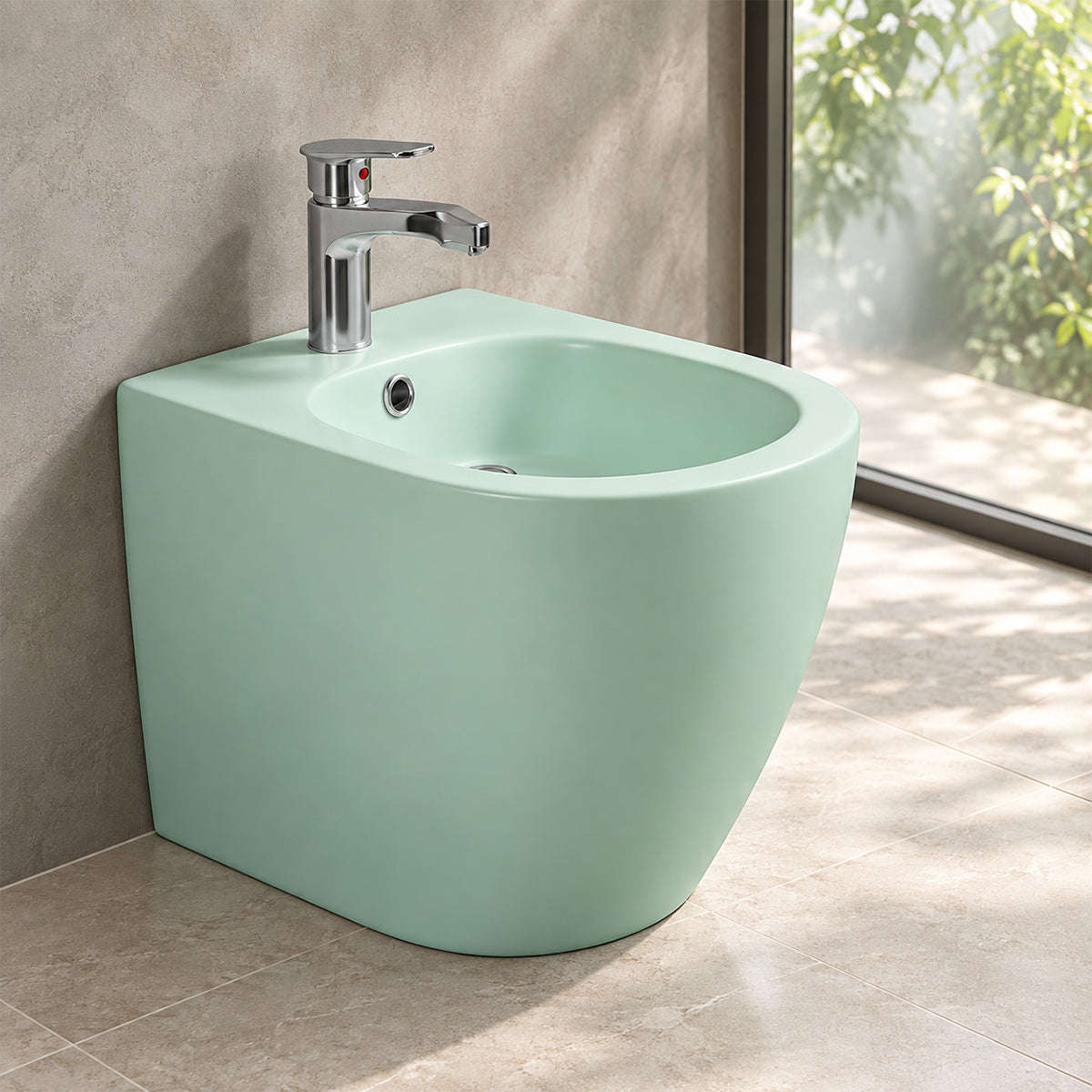 Vas bideu, ceramica sanitara, Verde Mint Mat, Power Colour, 59x36 cm montaj podea, cu preaplin, Galo