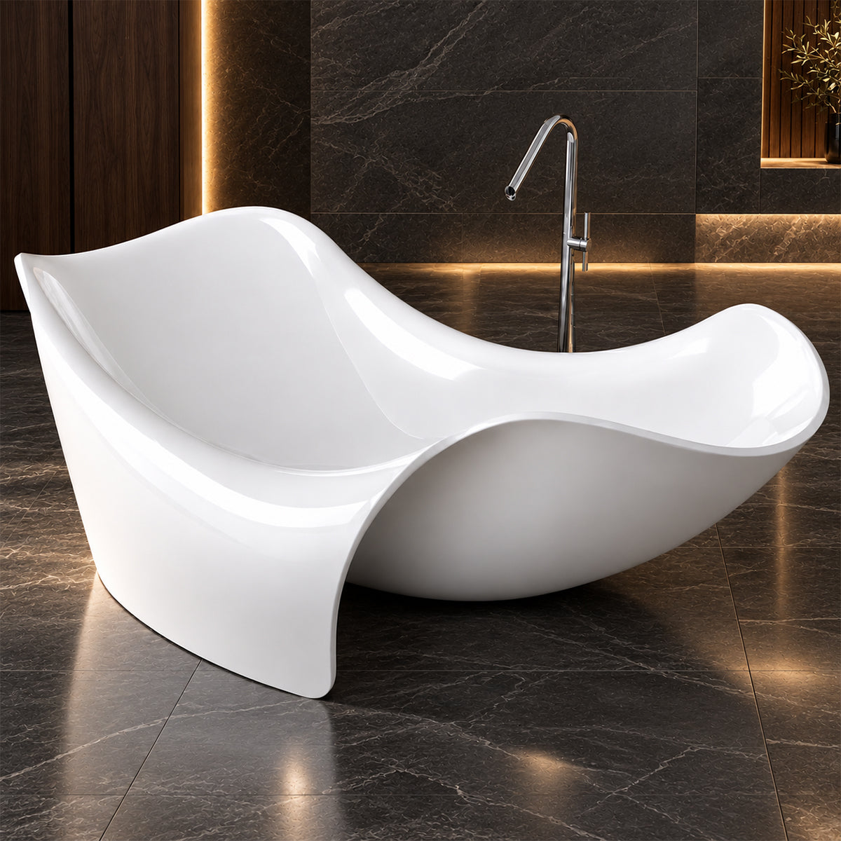 Cada de baie, compozit mineral, freestanding, ventil-alb-inclus, Alb Lucios, 170x82x62 cm, Nirvana