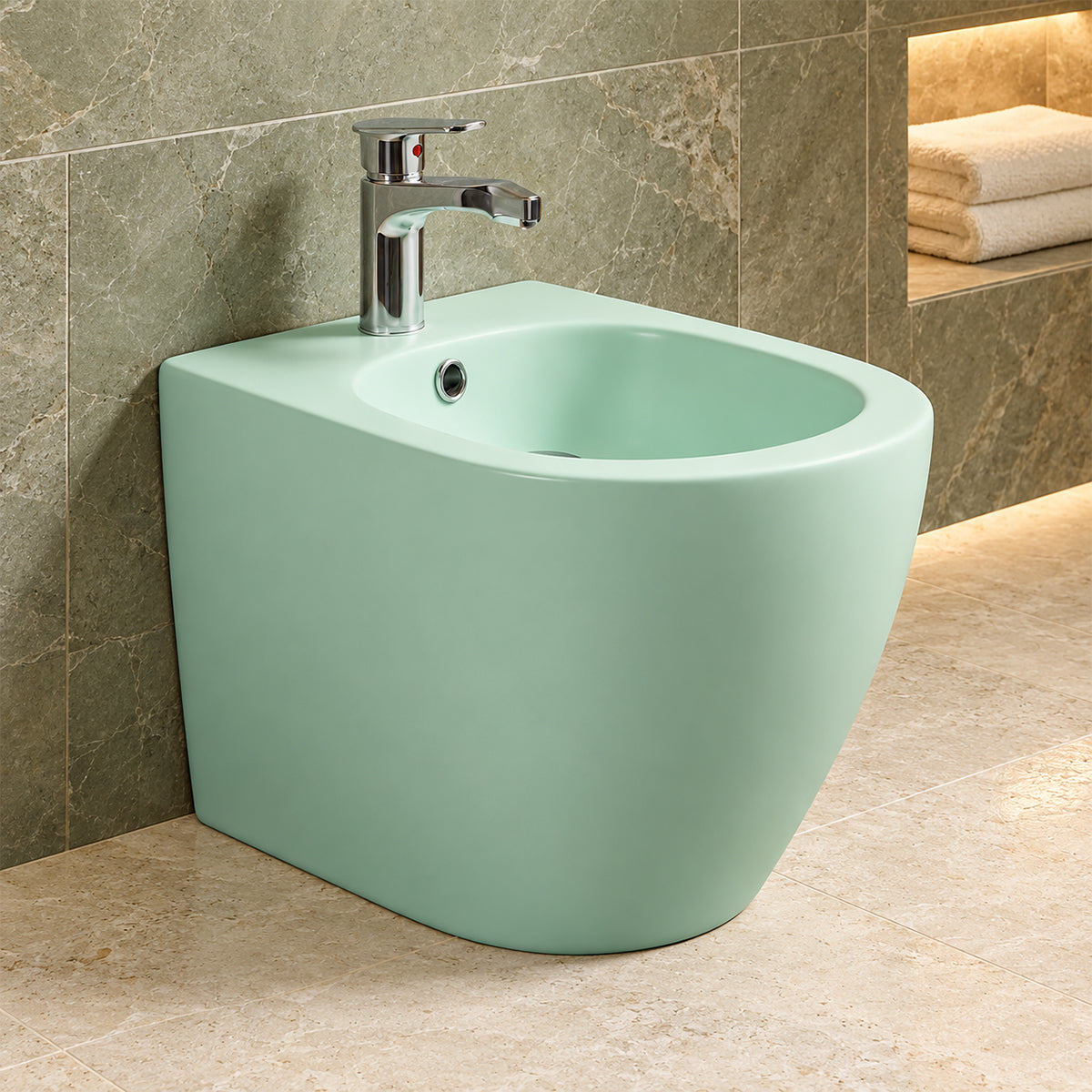 Vas bideu, ceramica sanitara, Verde Mint Mat, Power Colour, 59x36 cm montaj podea, cu preaplin, Galo