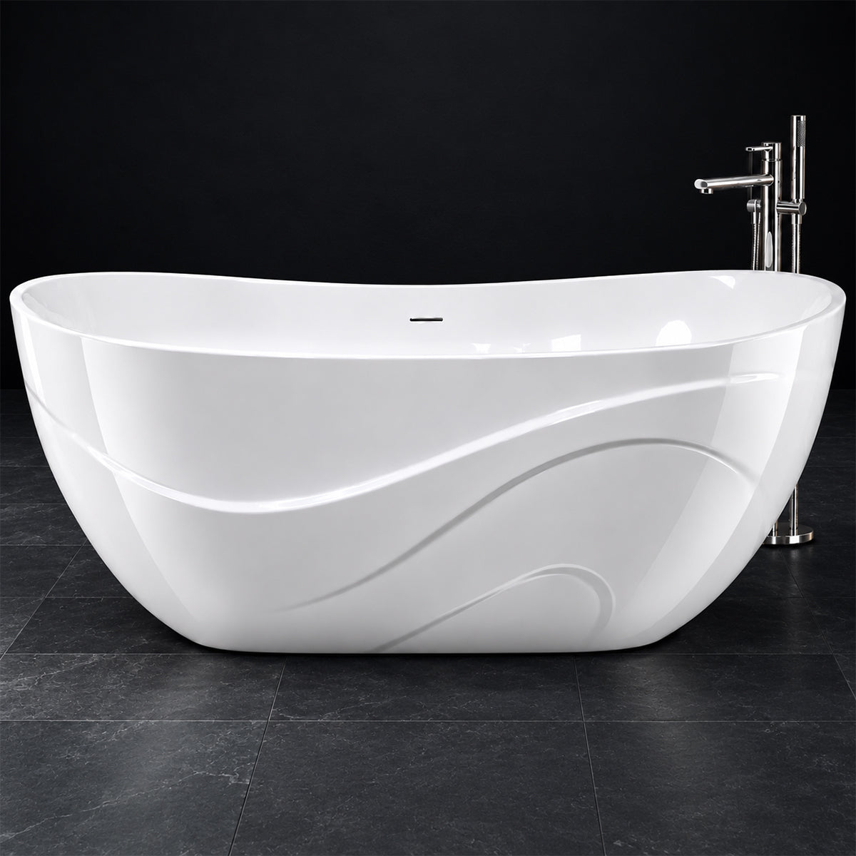 Cada de baie, compozit mineral, ventil inclus alb, freestanding, Alb Lucios,170x78 cm, Calista