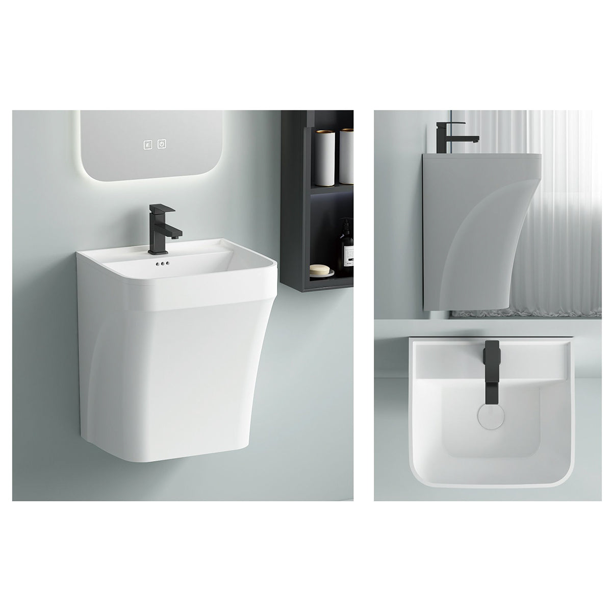 Lavoar, Alb lucios, 42x38x50 cm, montaj suspendat pe perete, ceramica sanitara, cu gaura de baterie, Creta