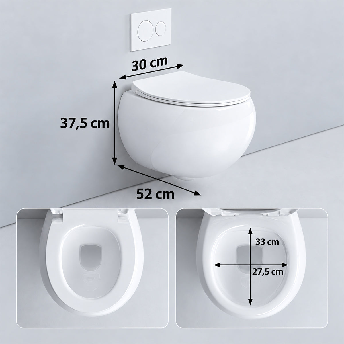 Vas wc, montaj suspendat, Rimless, Negru Mat, Power colour, 52x30 cm, ceramica santiara, capac duroplast cu Soft Close, Roli