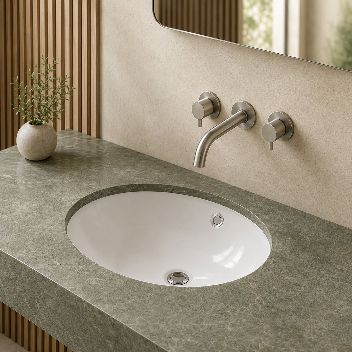 Lavoar, ceramica sanitara, montaj incastrat sub blat, Alb Lucios, 49x40 cm, Selora