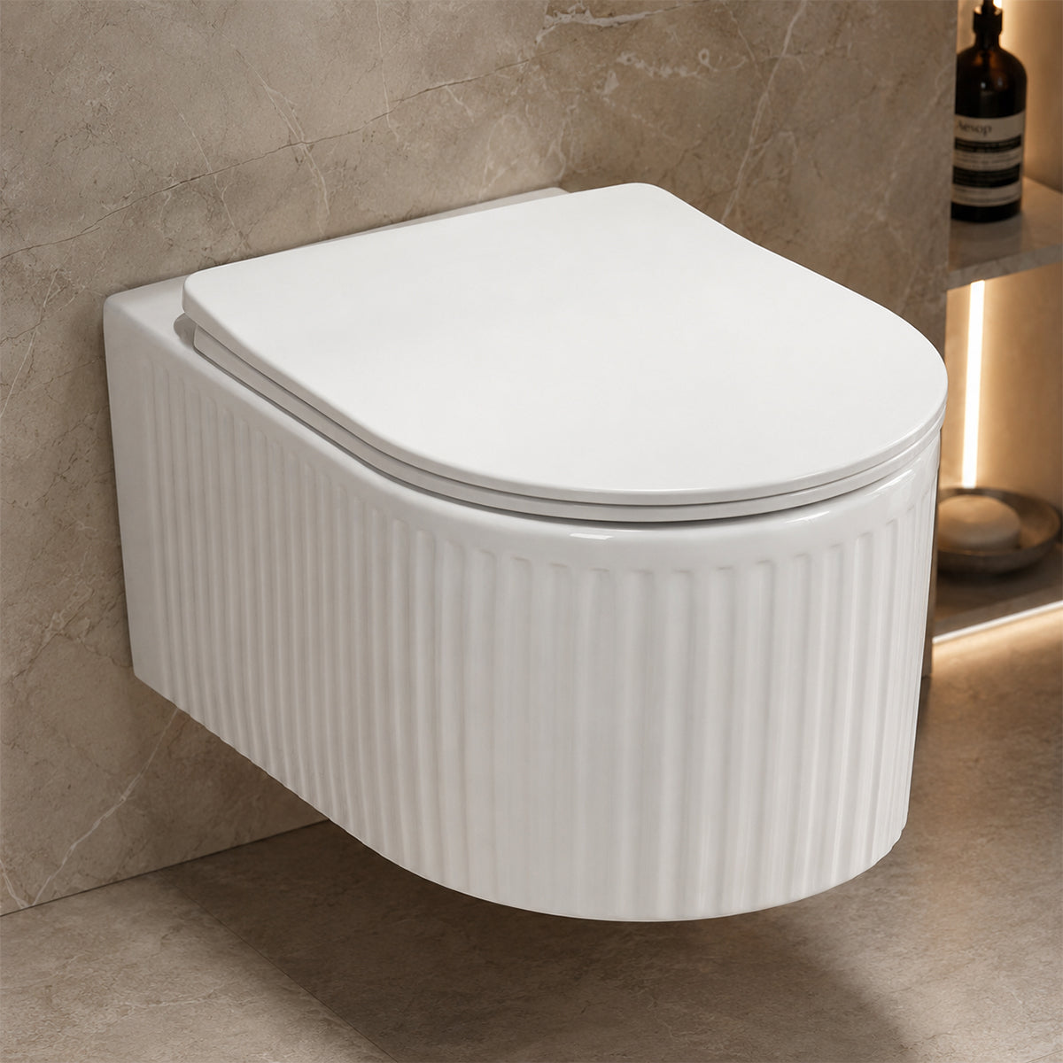 Vas WC, montaj suspendat, Alb Lucios cu riflaj vertical, Sistem Tornado Flush, 49x36 cm, ceramica sanitara, Firenze