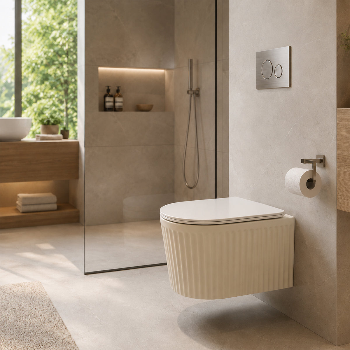 Vas WC, montaj suspendat, Jasmine Mat cu riflaj vertical, Sistem Tornado Flush, 49x36 cm, ceramica sanitara, Firenze