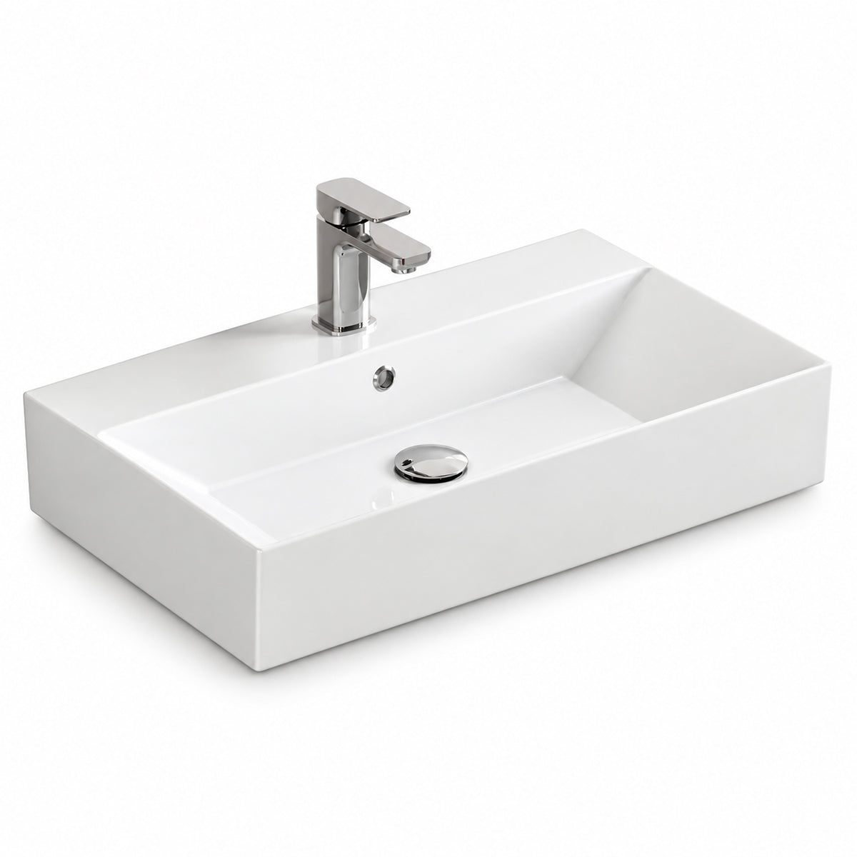 Lavoar, Alb lucios, ceramica sanitara, gaura de baterie, montaj pe blat sau suspendat, 70x42 cm, Nivo