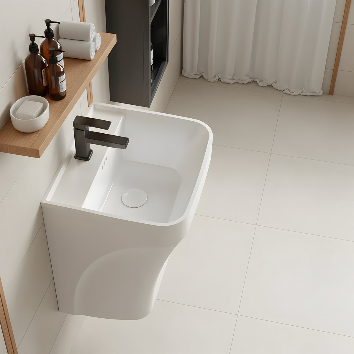 Lavoar, Alb lucios, 42x38x50 cm, montaj suspendat pe perete, ceramica sanitara, cu gaura de baterie, Creta
