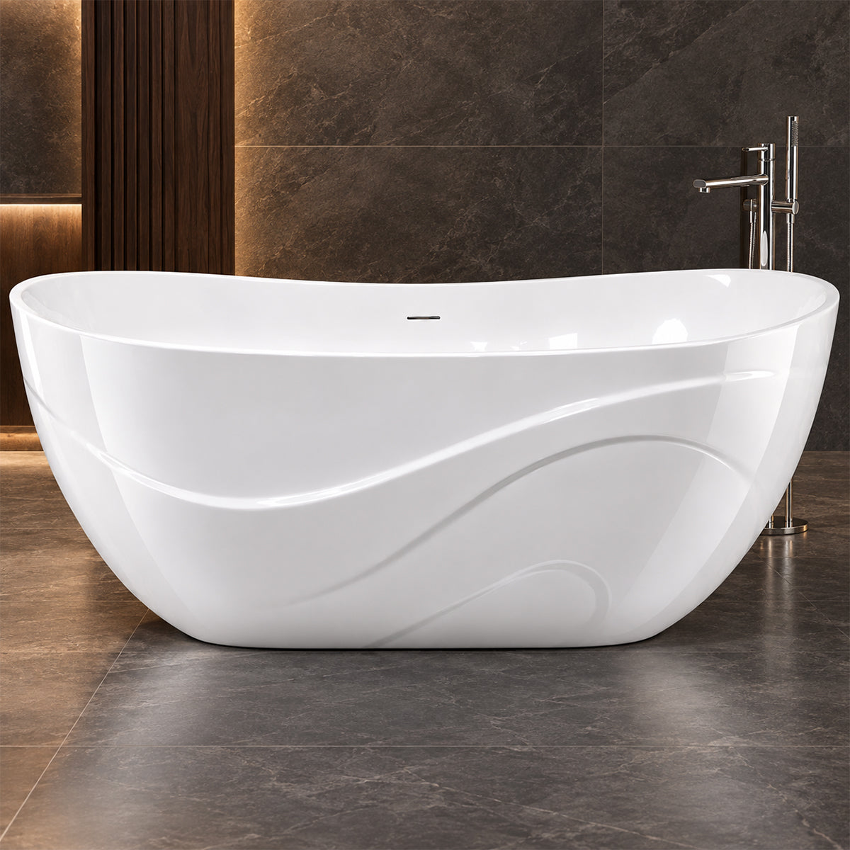 Cada de baie, compozit mineral, ventil inclus alb, freestanding, Alb Lucios,170x78 cm, Calista