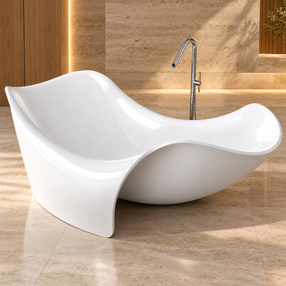 Cada de baie, compozit mineral, freestanding, ventil-alb-inclus, Alb Lucios, 170x82x62 cm, Nirvana
