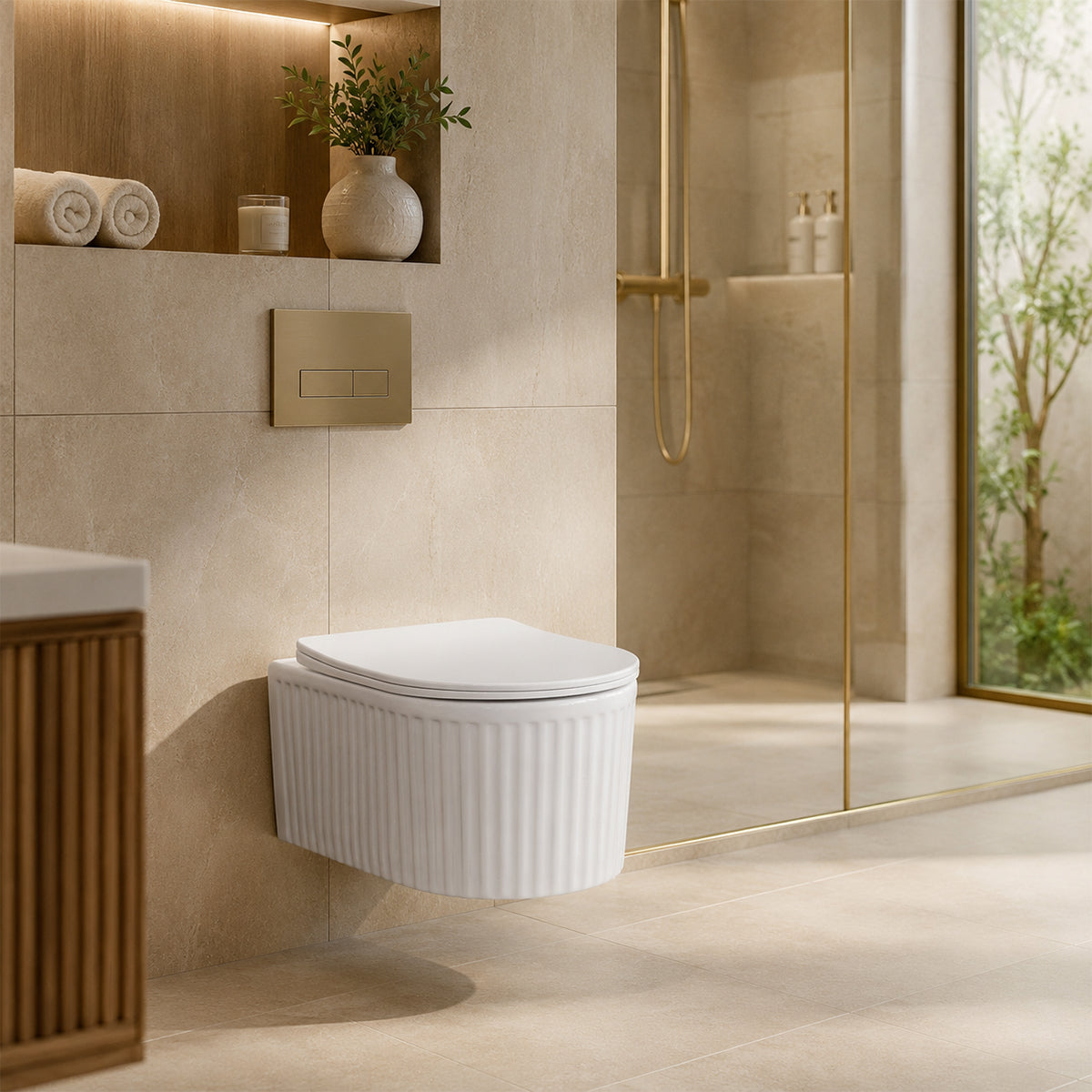 Vas WC, montaj suspendat, Alb Lucios cu riflaj vertical, Sistem Tornado Flush, 49x36 cm, ceramica sanitara, Firenze
