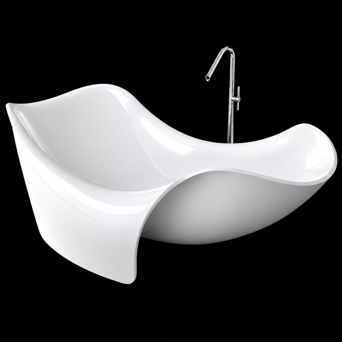 Cada de baie, compozit mineral, freestanding, ventil-alb-inclus, Alb Lucios, 170x82x62 cm, Nirvana