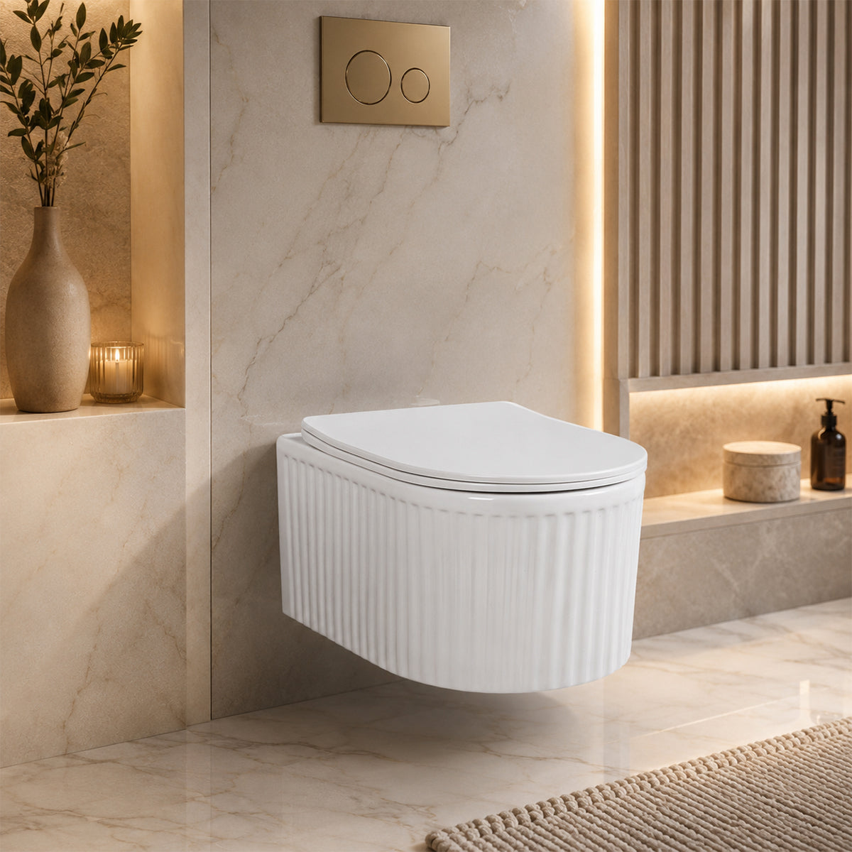 Vas WC, montaj suspendat, Alb Lucios cu riflaj vertical, Sistem Tornado Flush, 49x36 cm, ceramica sanitara, Firenze
