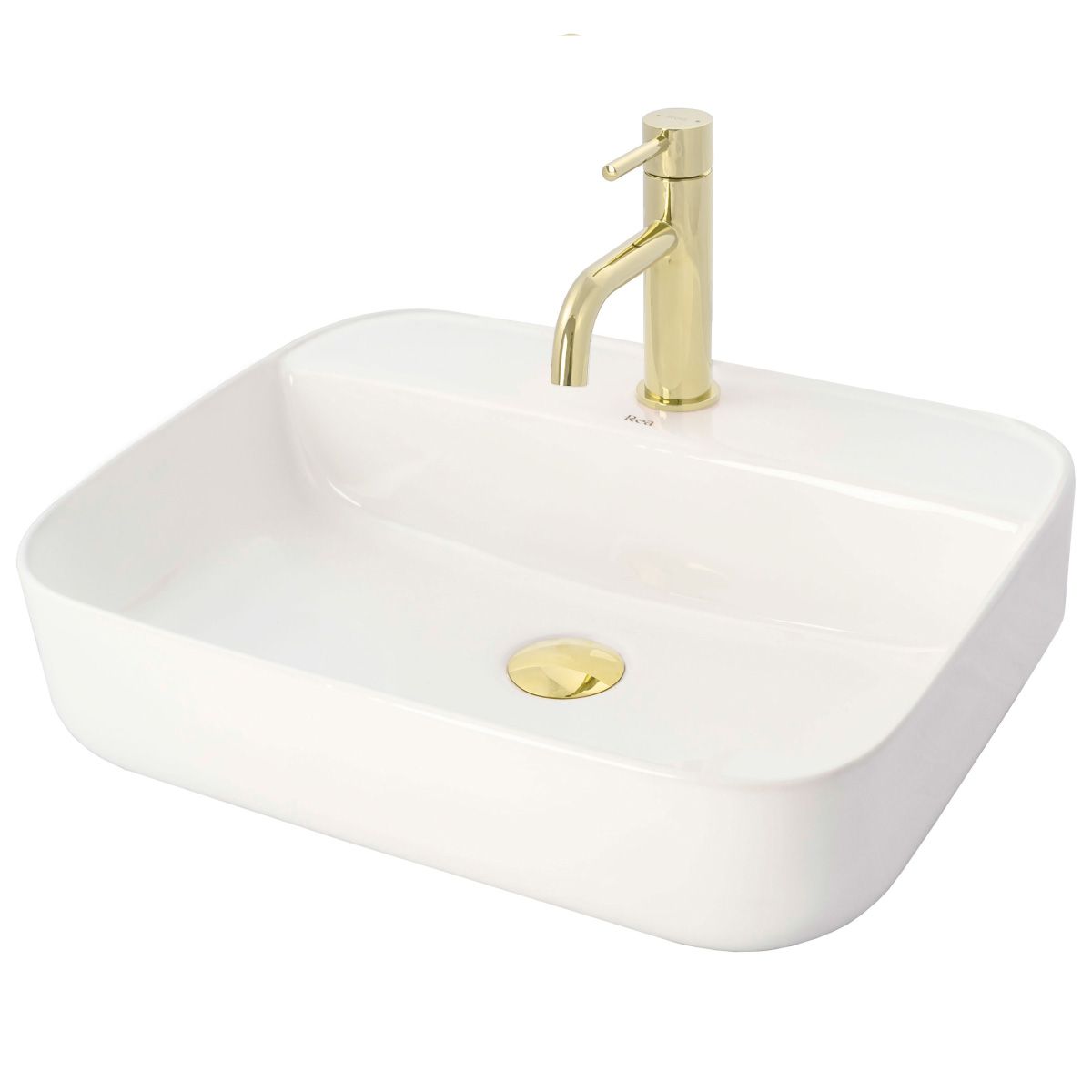Baterie lavoar REA-Lungo Low, montaj pe lavoar, perlator, finisaj L.Gold