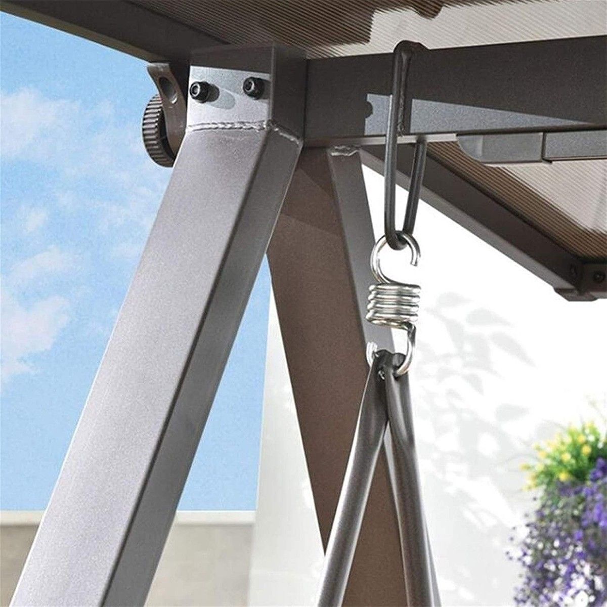 Balansoar de 3 persoane, gradina sau terasa, aluminiu, iluminare Led, suport de pahare, perne incluse, maro, Solaris