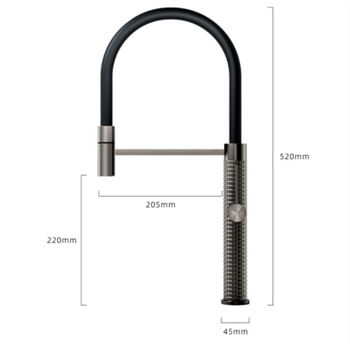 Baterie de bucatarie Filip, pipa flexibila si dus extractabil, inaltime 52 cm, culoare negru